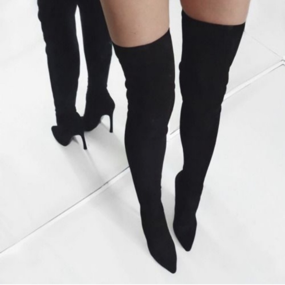 Pointy Toe Stiletto Thigh High Heel Boots